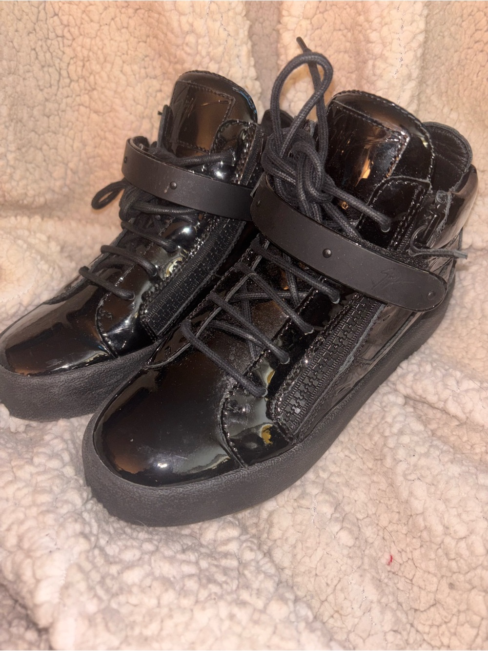 Giuseppe Zanotti Black Patent High Top Zip Sneakers Size 38